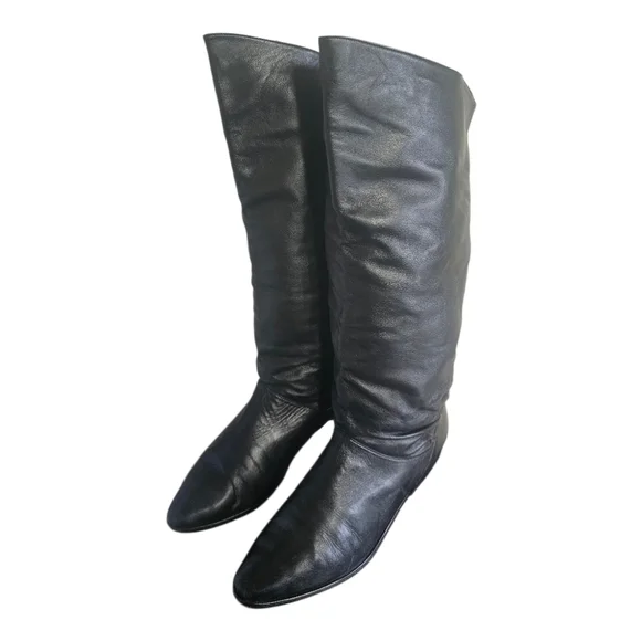 Vintage Mister Shoes Genuine Leather Black Pull On Mid Calf Boots 8M - Picture 2 of 9